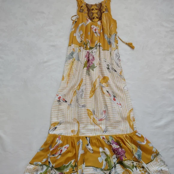 Anthropologie koi fish halter back ties ruffle hem embroidered maxi flowy dress - Picture 9 of 9